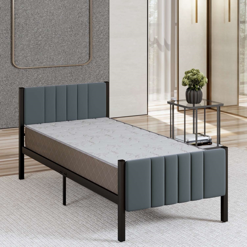 Cama individual metálica LUNOR 90x200 cm, antracita, capacidad de carga 120 kg
