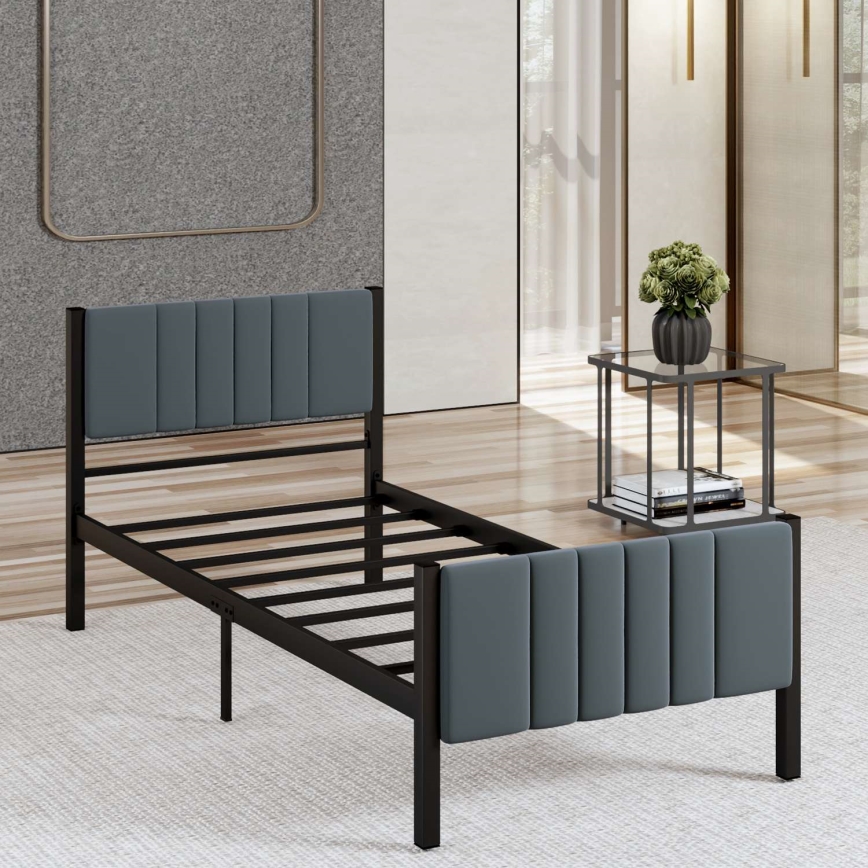 Cama individual metálica LUNOR 90x200 cm, antracita, capacidad de carga 120 kg