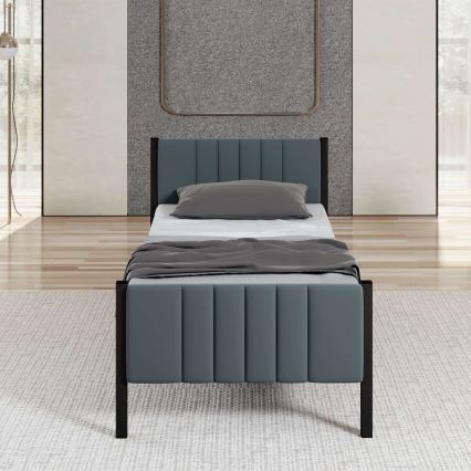 Cama individual metálica LUNOR 90x200 cm, antracita, capacidad de carga 120 kg