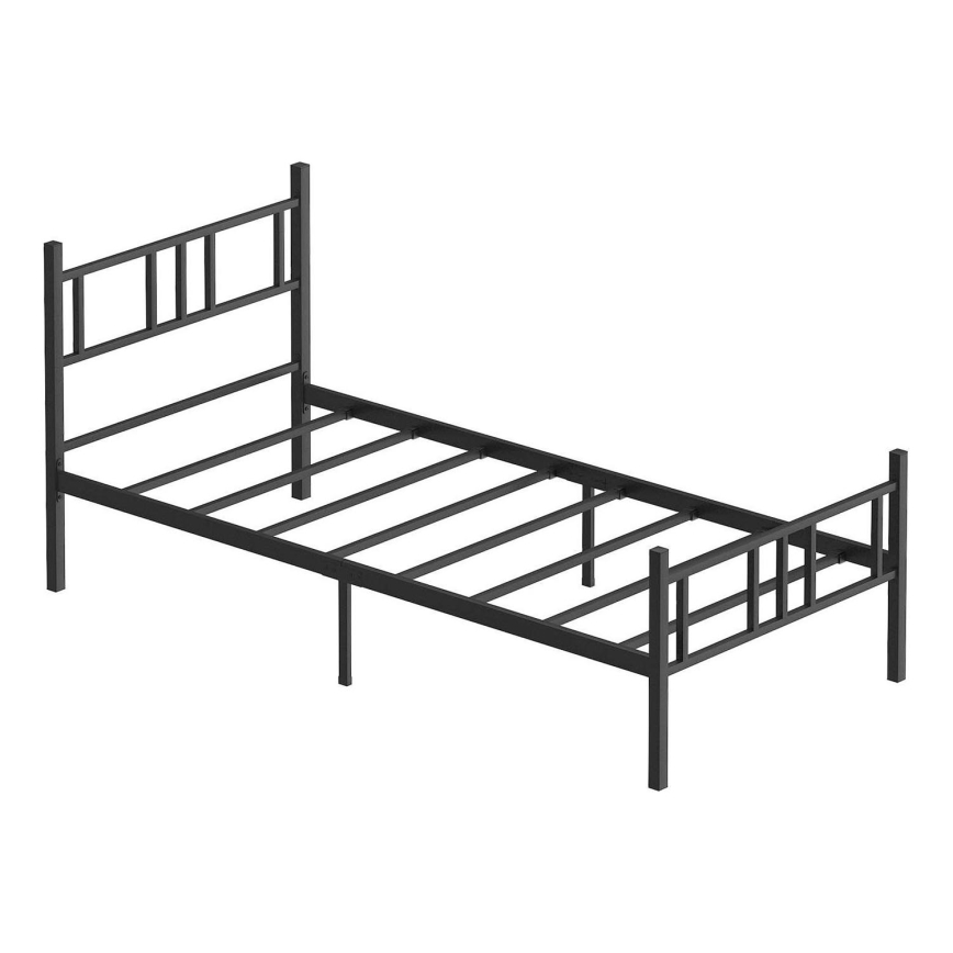 Cama individual metálica PIRON 90 x 200 cm, color negro — capacidad de carga 120 kg