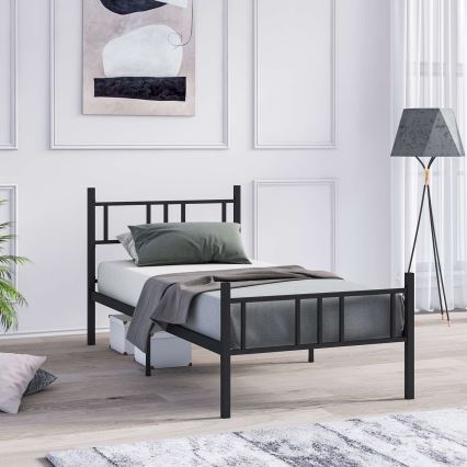 Cama individual metálica PIRON 90 x 200 cm, color negro — capacidad de carga 120 kg