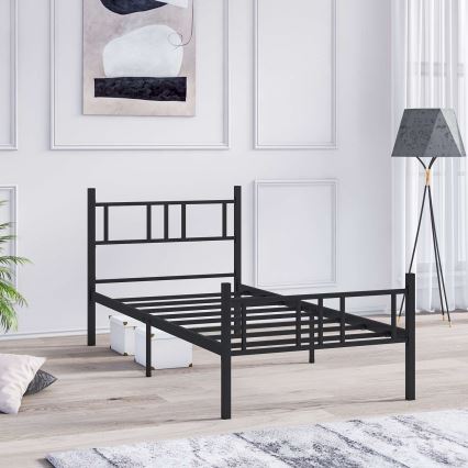Cama individual metálica PIRON 90 x 200 cm, color negro — capacidad de carga 120 kg