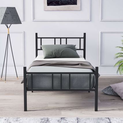 Cama individual metálica PIRON 90 x 200 cm, color negro — capacidad de carga 120 kg