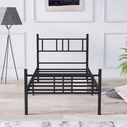Cama individual metálica PIRON 90 x 200 cm, color negro — capacidad de carga 120 kg