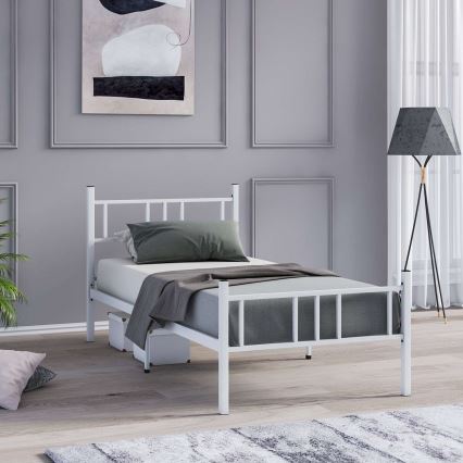 Cama individual metálica PIRON 90x200 cm, blanca, capacidad de carga 120 kg
