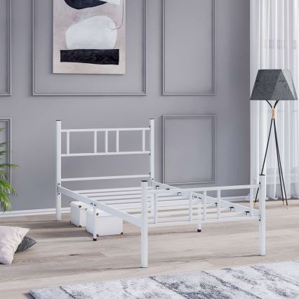 Cama individual metálica PIRON 90x200 cm, blanca, capacidad de carga 120 kg