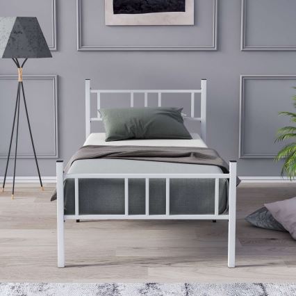 Cama individual metálica PIRON 90x200 cm, blanca, capacidad de carga 120 kg