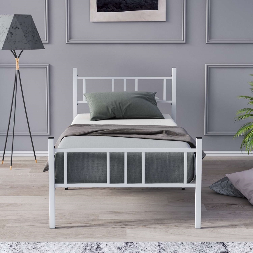 Cama individual metálica PIRON 90x200 cm, blanca, capacidad de carga 120 kg