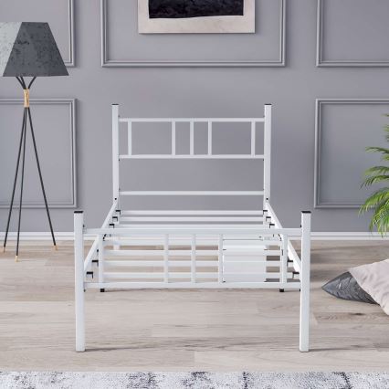Cama individual metálica PIRON 90x200 cm, blanca, capacidad de carga 120 kg