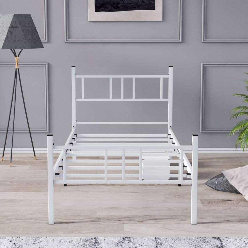 Cama individual metálica PIRON 90x200 cm, blanca, capacidad de carga 120 kg
