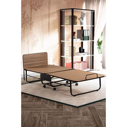 Cama individual plegable de metal con colchón HERON 80x190 cm, blanca, capacidad de carga 120 kg