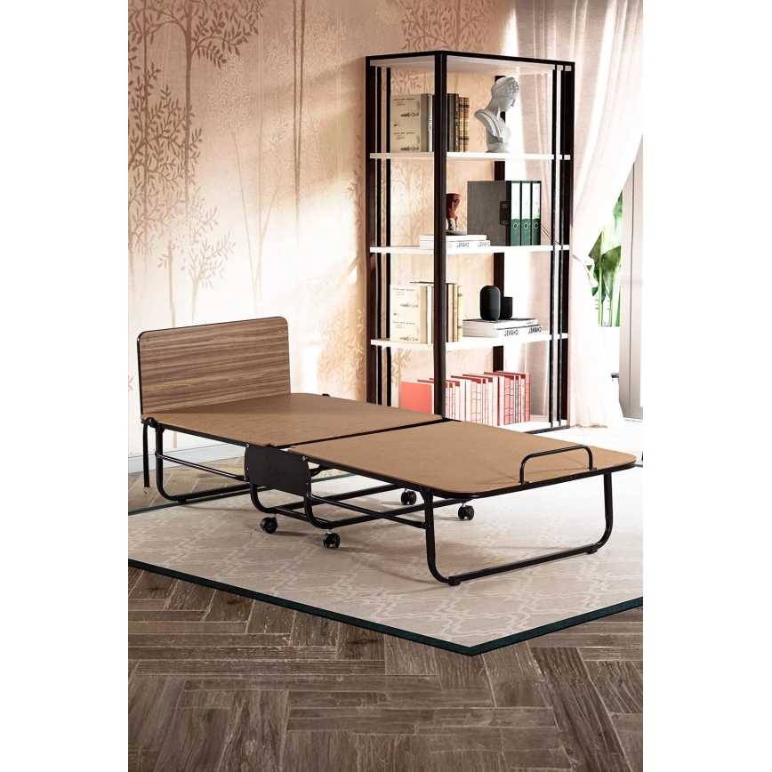 Cama individual plegable de metal con colchón HERON 80x190 cm, blanca, capacidad de carga 120 kg