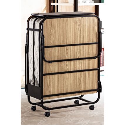 Cama individual plegable de metal con colchón HERON 80x190 cm, blanca, capacidad de carga 120 kg