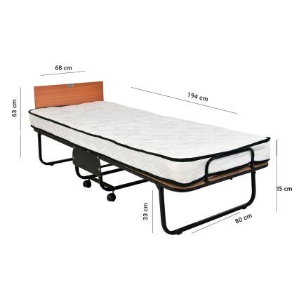 Cama individual plegable de metal con colchón HERON 80x190 cm, blanca, capacidad de carga 120 kg
