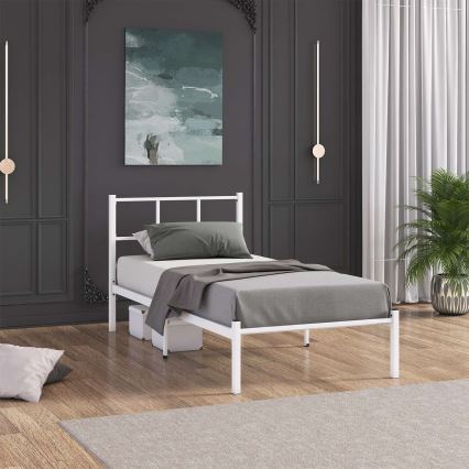 Cama individual metálica ROVAN 90x200 cm, blanca, capacidad de carga 120 kg