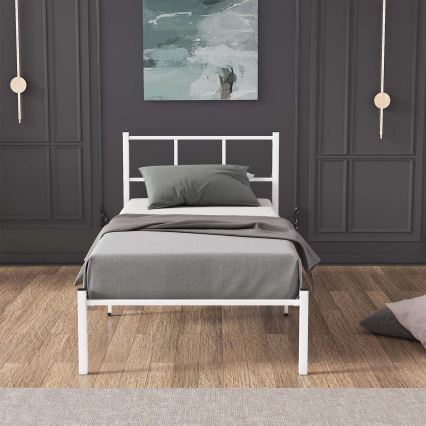 Cama individual metálica ROVAN 90x200 cm, blanca, capacidad de carga 120 kg