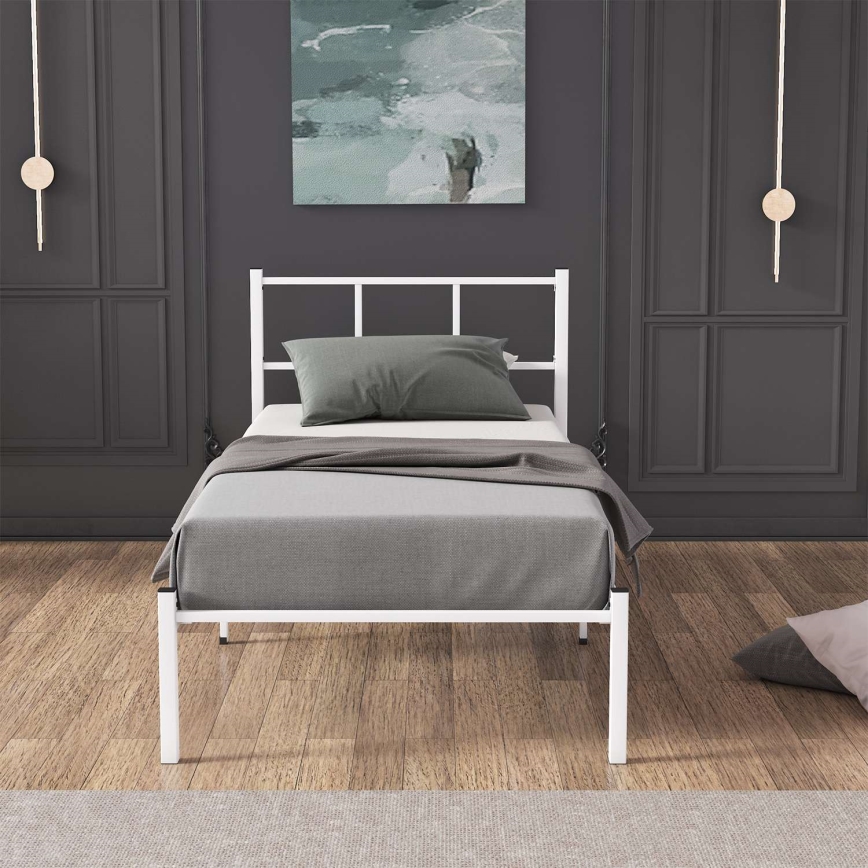 Cama individual metálica ROVAN 90x200 cm, blanca, capacidad de carga 120 kg