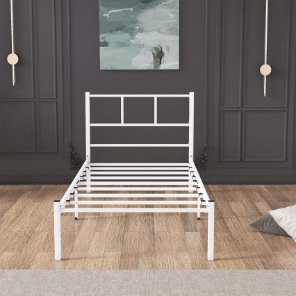 Cama individual metálica ROVAN 90x200 cm, blanca, capacidad de carga 120 kg