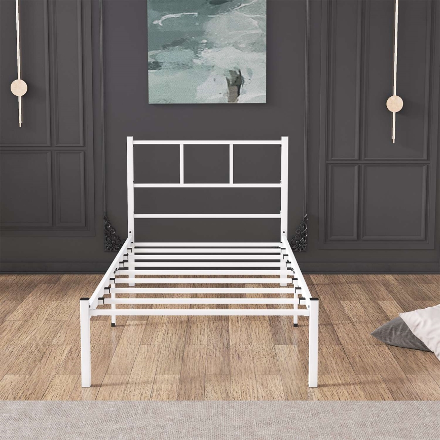 Cama individual metálica ROVAN 90x200 cm, blanca, capacidad de carga 120 kg