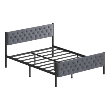 Cama metálica doble KAROM 140x200 cm, gris — carga máxima 200 kg