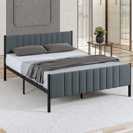 Cama metálica doble LUNOR 120 x 200 cm, antracita — capacidad de carga 120 kg