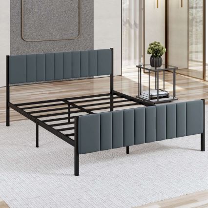 Cama metálica doble LUNOR 160 x 200 cm, antracita, capacidad de carga 200 kg