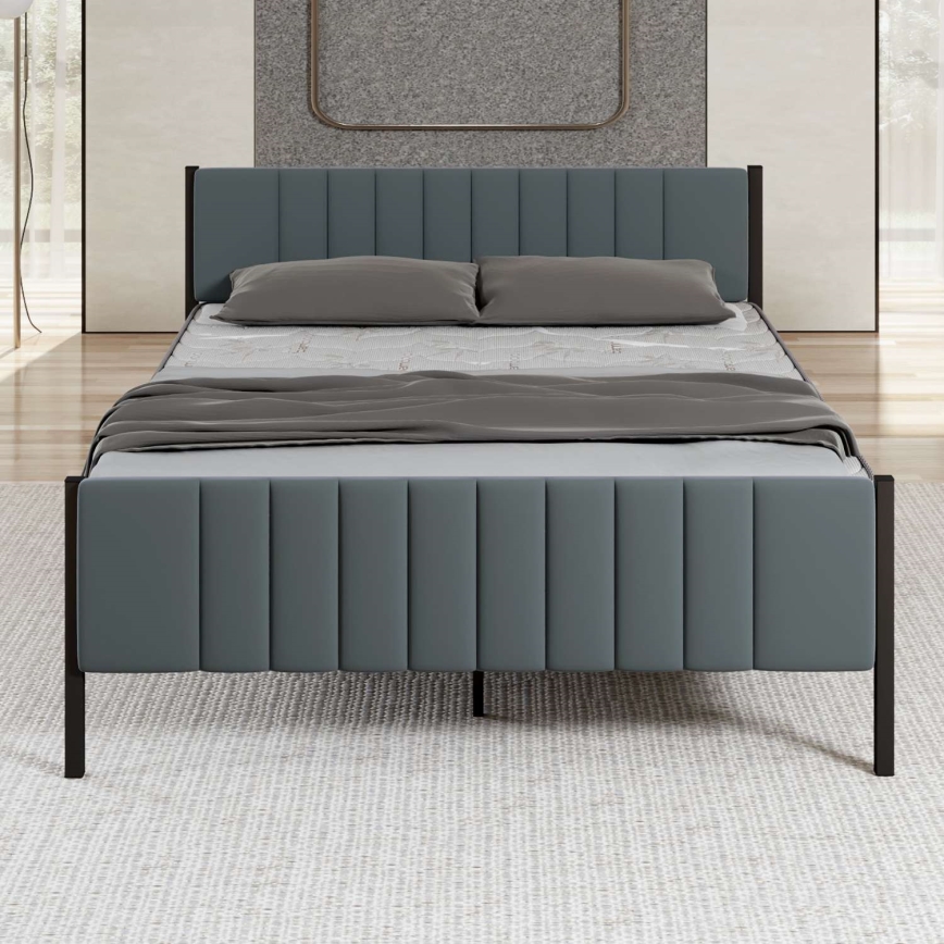 Cama metálica doble LUNOR 160 x 200 cm, antracita, capacidad de carga 200 kg