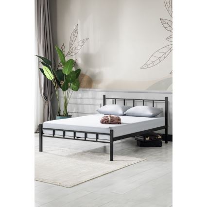 Cama metálica doble ORMEL 120x200 cm, negra, capacidad de carga 120 kg