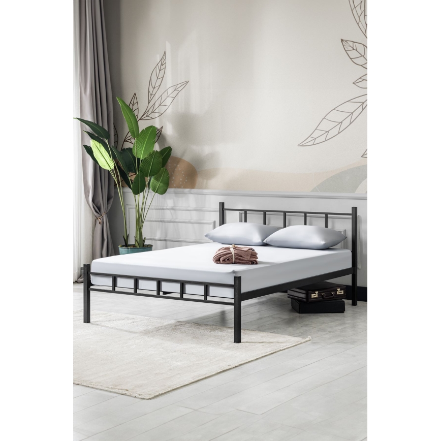 Cama metálica doble ORMEL 120x200 cm, negra, capacidad de carga 120 kg