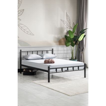Cama metálica doble ORMEL 160x200 cm, color negro, capacidad de carga 200 kg
