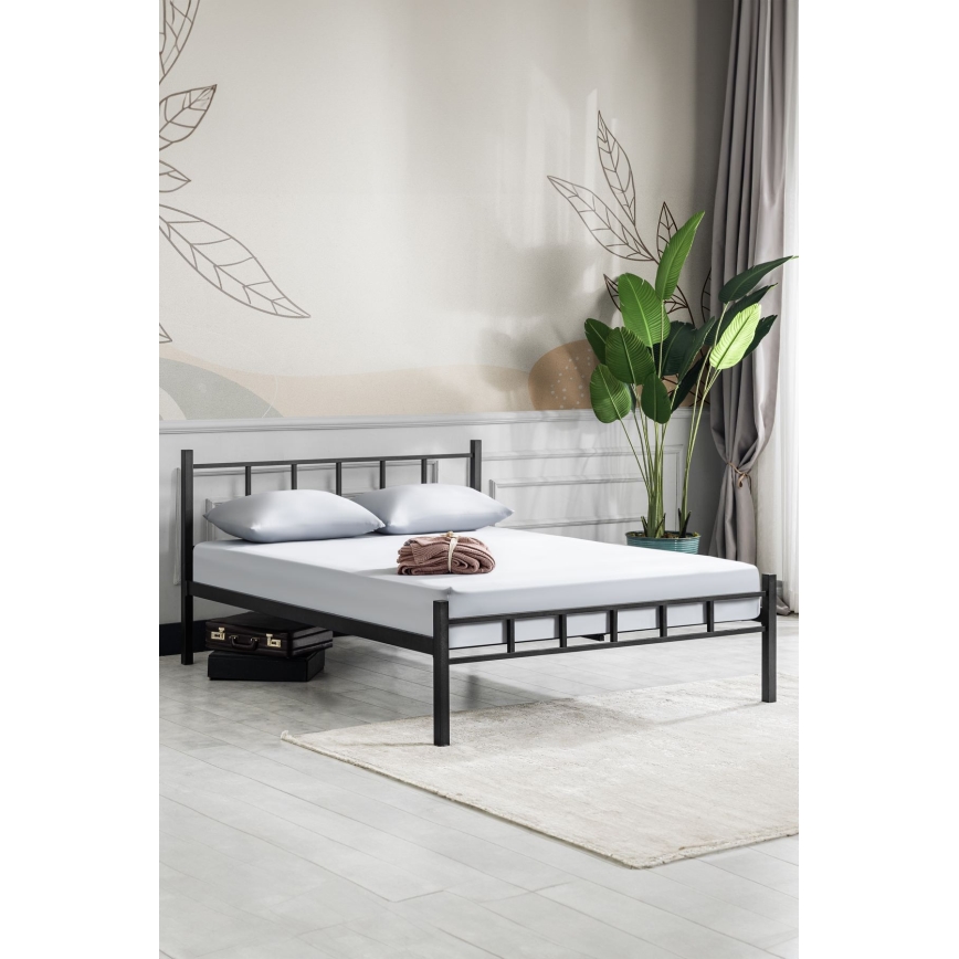 Cama metálica doble ORMEL 160x200 cm, color negro, capacidad de carga 200 kg