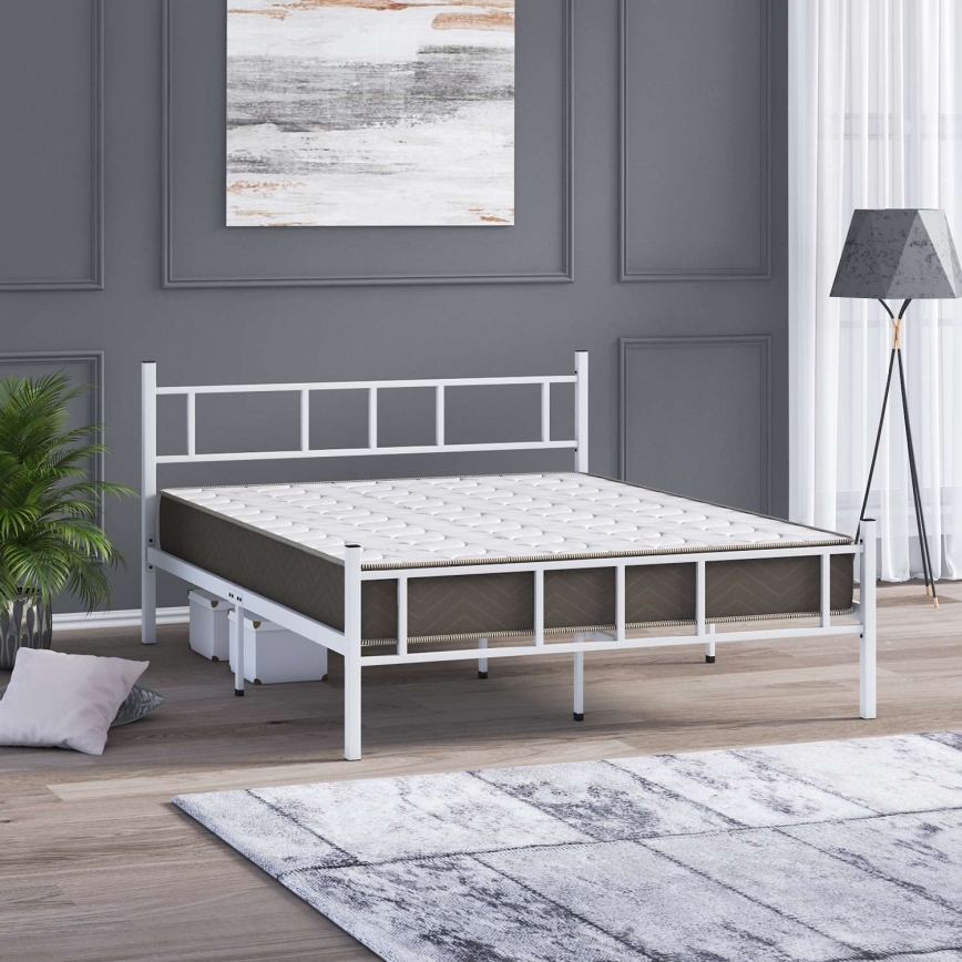 Cama metálica doble PIRON 120x200 cm blanca capacidad de carga 120 kg