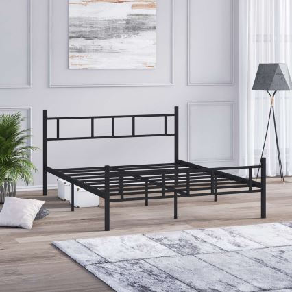 Cama metálica doble PIRON 120x200 cm, color negro, capacidad de carga 120 kg