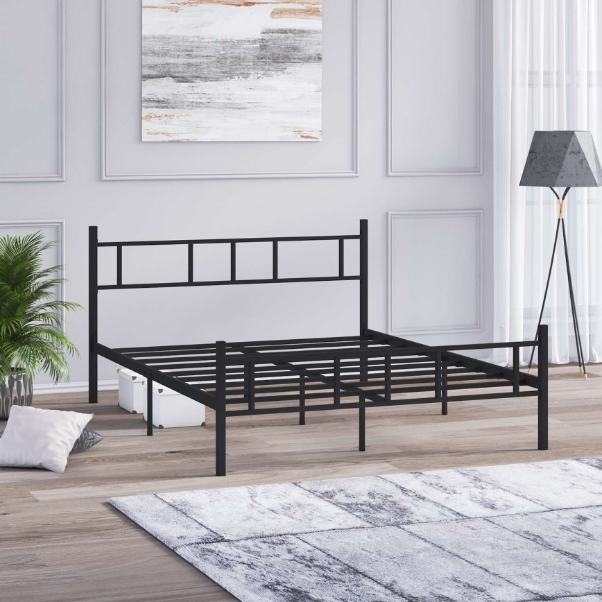 Cama metálica doble PIRON 120x200 cm, color negro, capacidad de carga 120 kg
