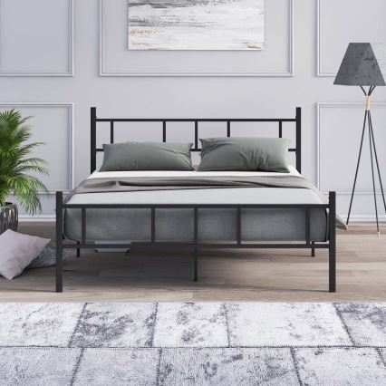 Cama metálica doble PIRON 120x200 cm, color negro, capacidad de carga 120 kg