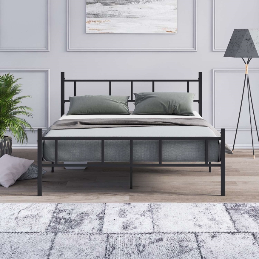 Cama metálica doble PIRON 120x200 cm, color negro, capacidad de carga 120 kg