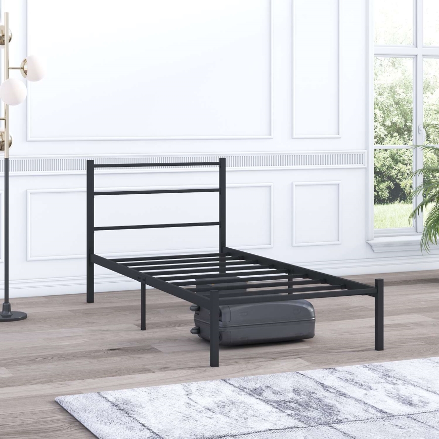 Cama metálica individual FERON 90x200 cm, negra — capacidad de carga máxima 120 kg