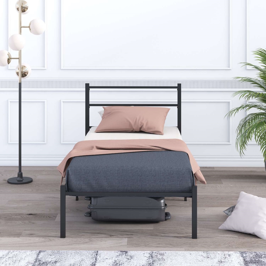 Cama metálica individual FERON 90x200 cm, negra — capacidad de carga máxima 120 kg