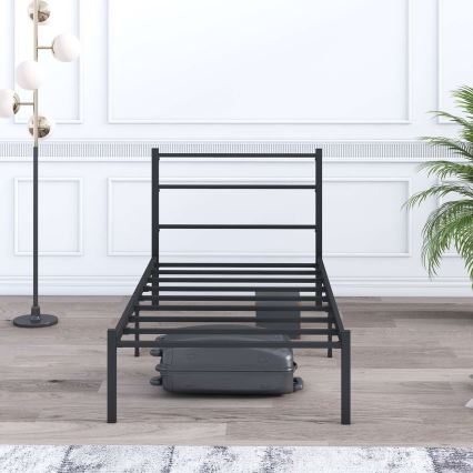 Cama metálica individual FERON 90x200 cm, negra — capacidad de carga máxima 120 kg