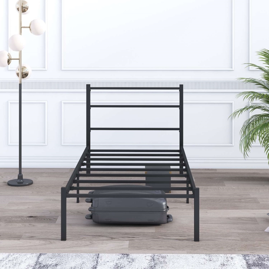 Cama metálica individual FERON 90x200 cm, negra — capacidad de carga máxima 120 kg