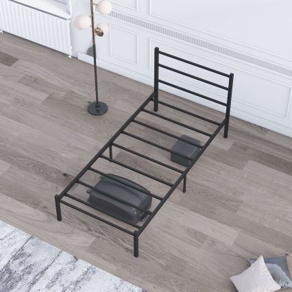 Cama metálica individual FERON 90x200 cm, negra — capacidad de carga máxima 120 kg