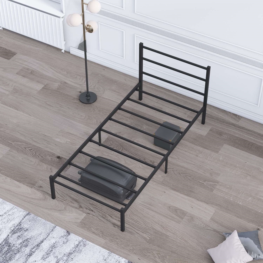 Cama metálica individual FERON 90x200 cm, negra — capacidad de carga máxima 120 kg