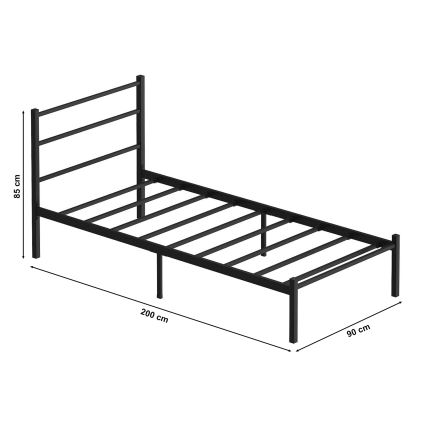 Cama metálica individual FERON 90x200 cm, negra — capacidad de carga máxima 120 kg