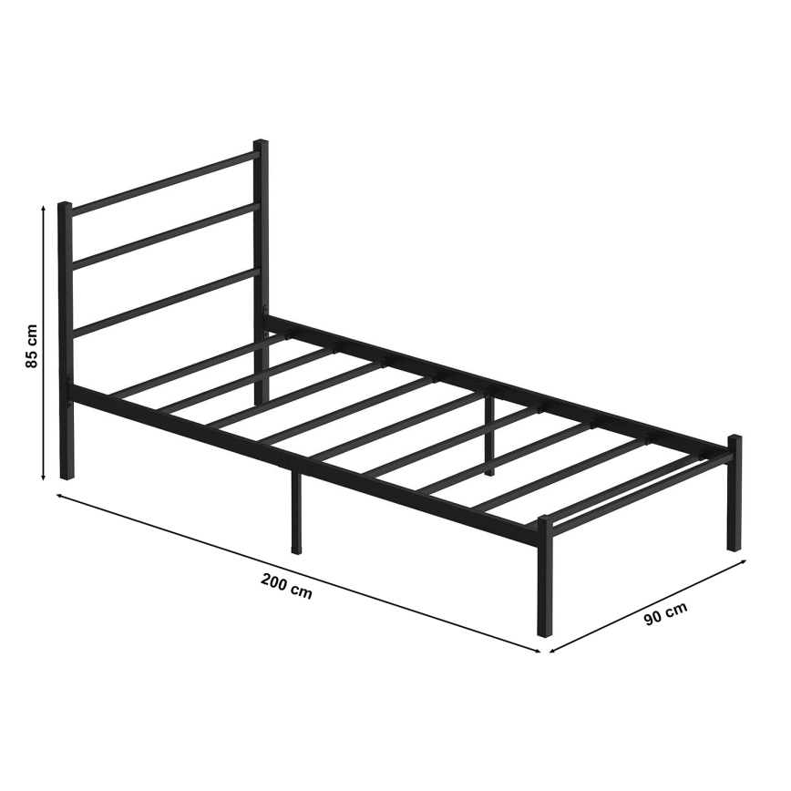 Cama metálica individual FERON 90x200 cm, negra — capacidad de carga máxima 120 kg