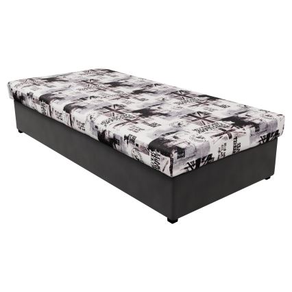 Cama NOE 90x200 con colchón de muelles y arcón, gris/negro