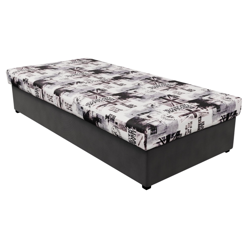 Cama NOE 90x200 con colchón de muelles y arcón, gris/negro