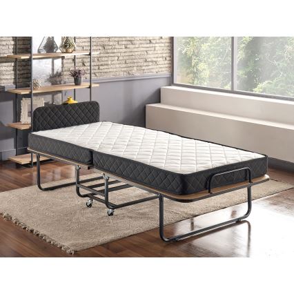 Cama plegable individual de metal HERON 90x204 cm, blanca — capacidad de carga 120 kg