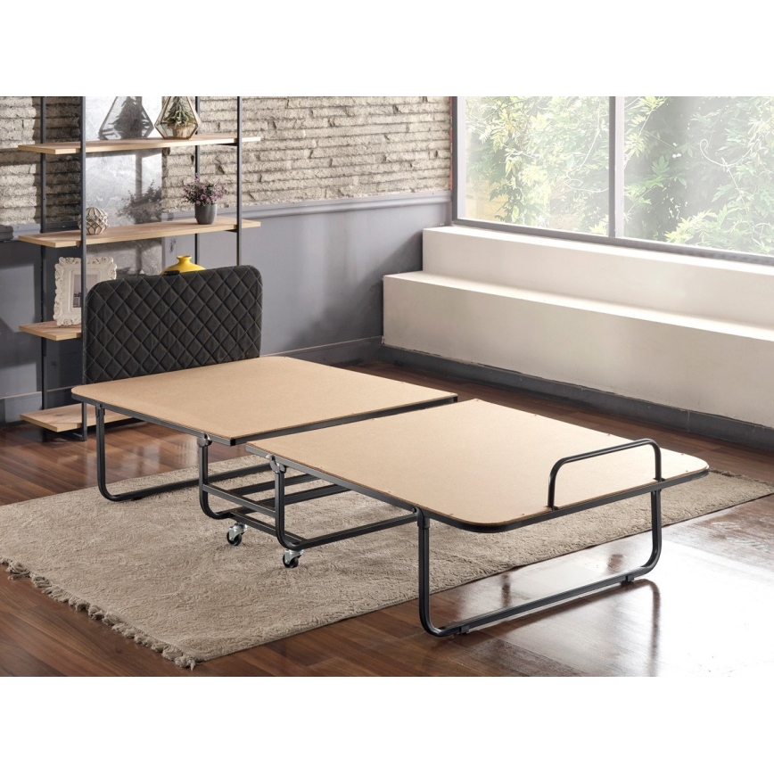 Cama plegable individual de metal HERON 90x204 cm, blanca — capacidad de carga 120 kg