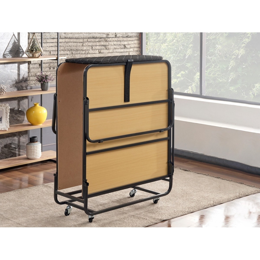 Cama plegable individual de metal HERON 90x204 cm, blanca — capacidad de carga 120 kg