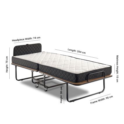Cama plegable individual de metal HERON 90x204 cm, blanca — capacidad de carga 120 kg
